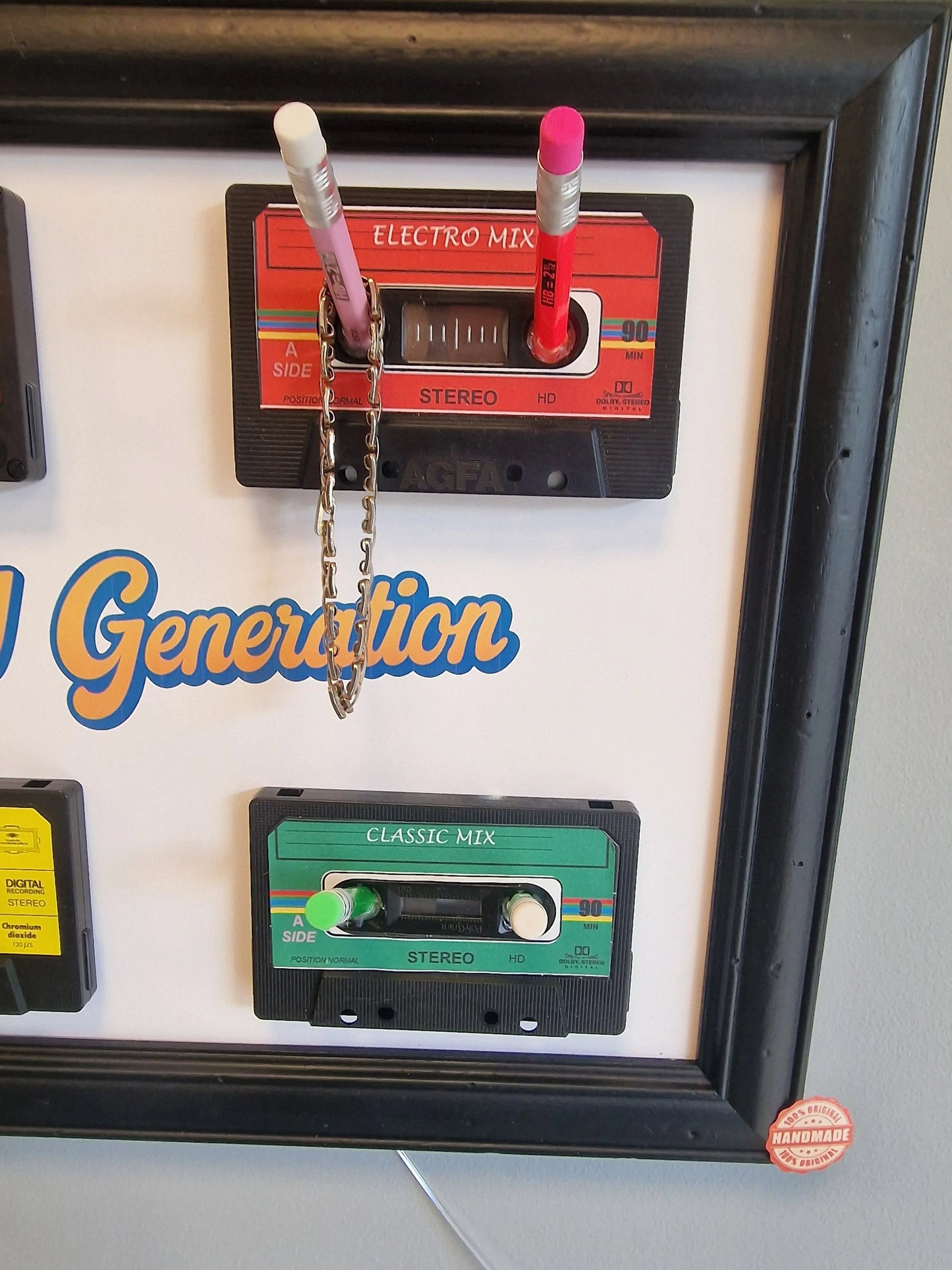 Cadre porte-clés rétro années 80 – “My Generation” avec cassettes audio et crayon Vintagedison