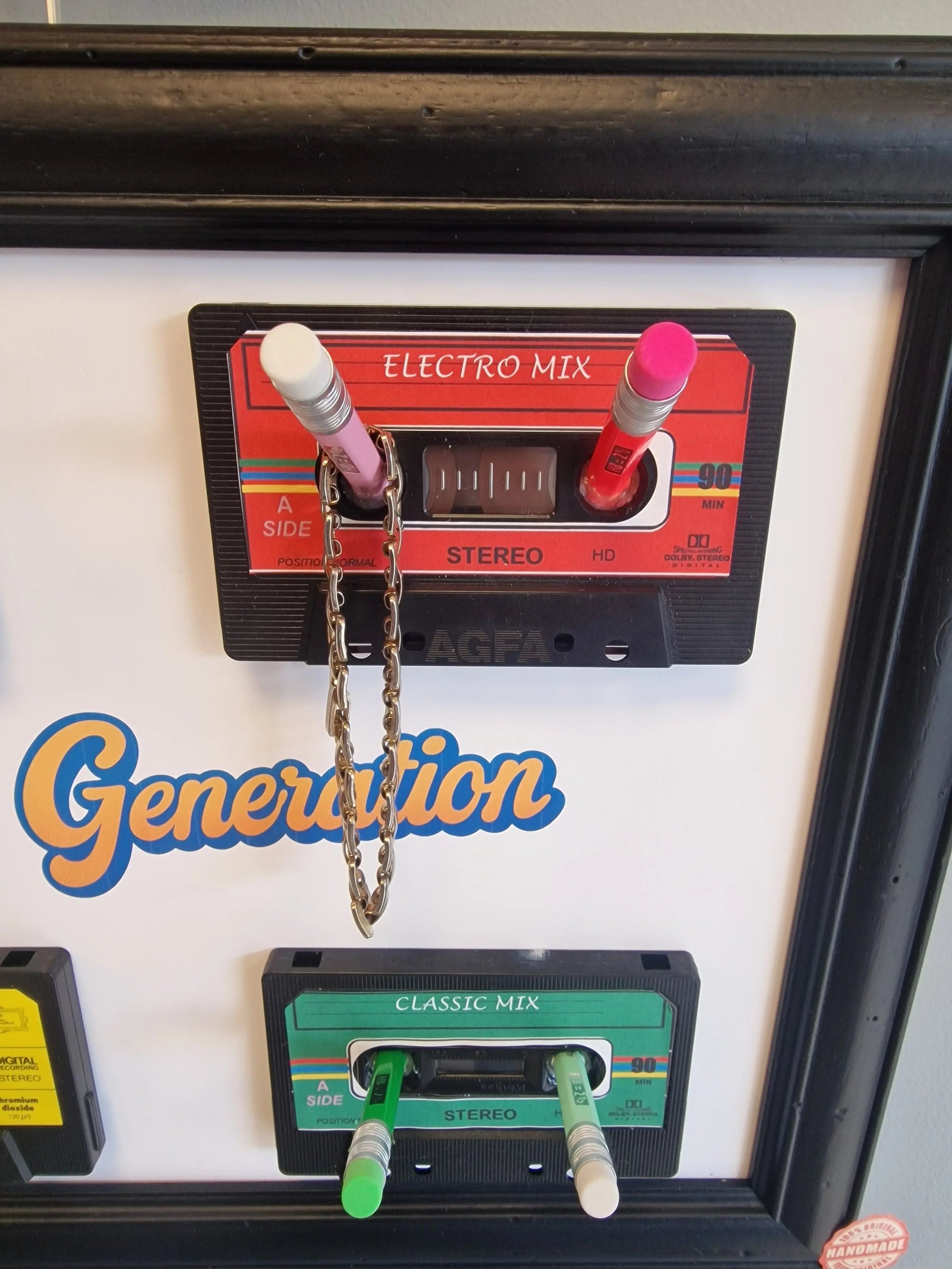 Cadre porte-clés rétro années 80 – “My Generation” avec cassettes audio et crayon Vintagedison