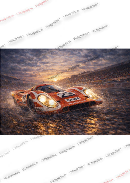 Cadre Porsche 917 Le Mans 60x90 cm – Grande affiche voiture encadrée – Décoration murale automobile vintage – Tableau garage luxe