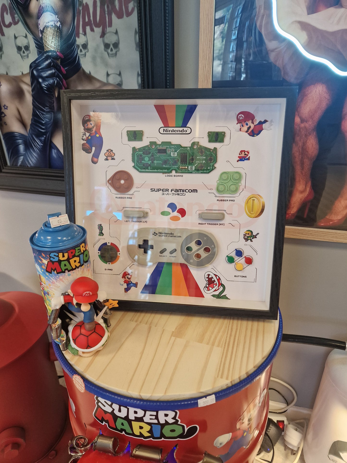 Cadre Super Nintendo – Manette Super Famicom démontée | Décoration Gaming Rétro