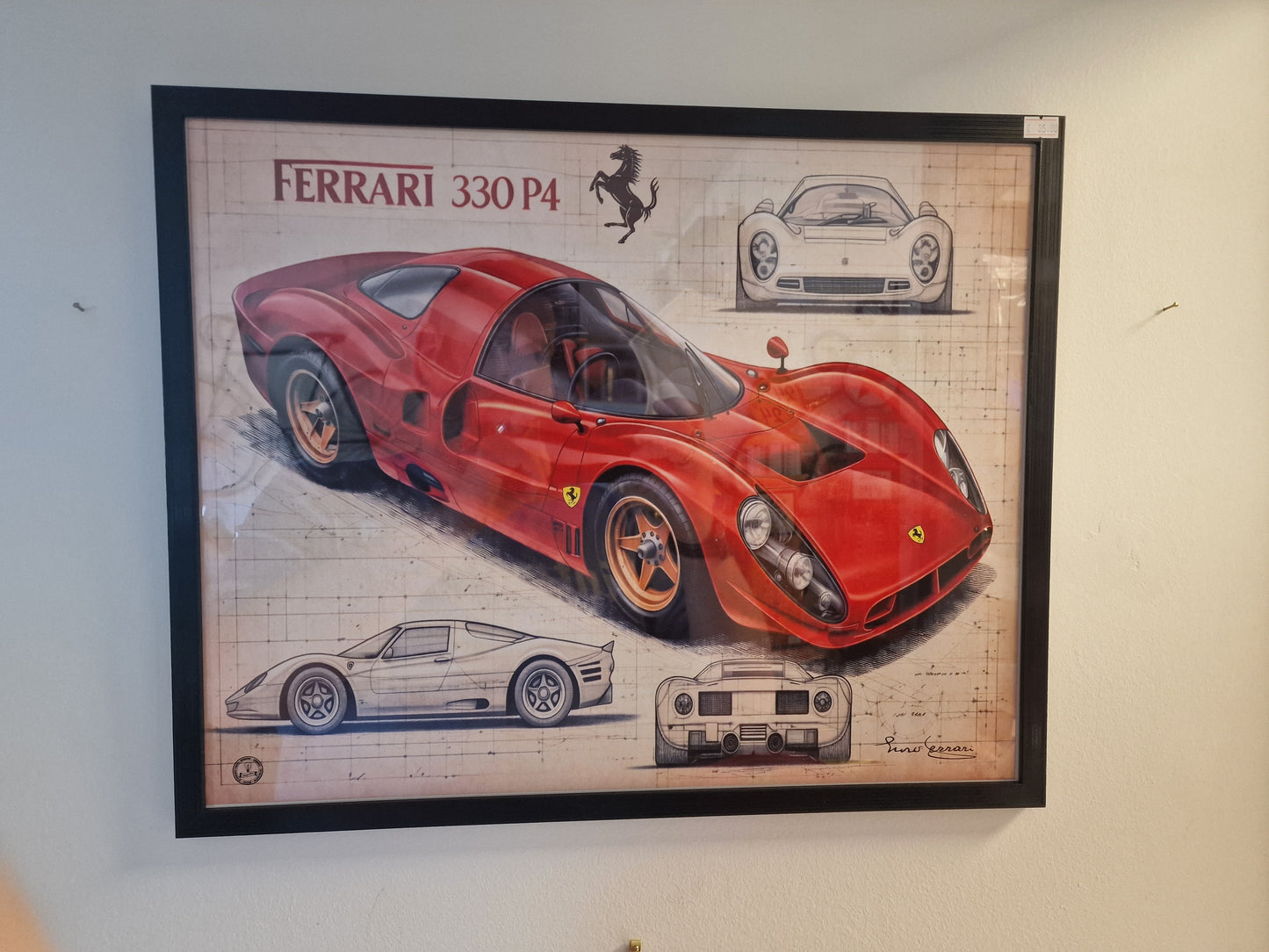 Cadre Ferrari 330 P4 40x50 cm – Affiche voiture vintage encadrée – Décoration murale automobile rétro – Idée cadeau passionné auto