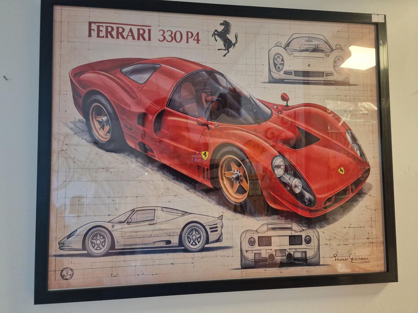Cadre Ferrari 330 P4 40x50 cm – Affiche voiture vintage encadrée – Décoration murale automobile rétro – Idée cadeau passionné auto
