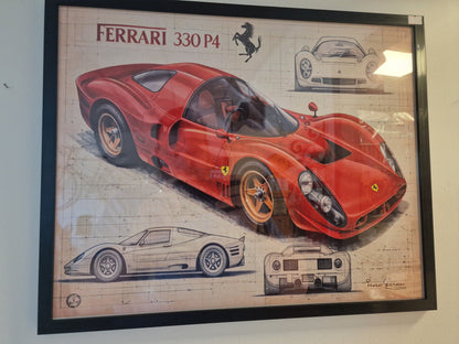 Cadre Ferrari 330 P4 40x50 cm – Affiche voiture vintage encadrée – Décoration murale automobile rétro – Idée cadeau passionné auto