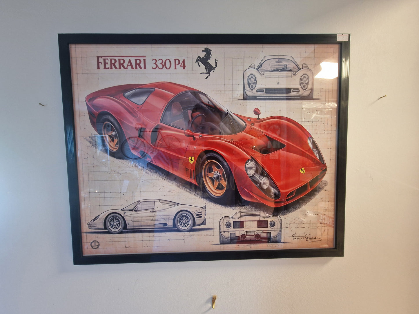 Cadre Ferrari 330 P4 40x50 cm – Affiche voiture vintage encadrée – Décoration murale automobile rétro – Idée cadeau passionné auto