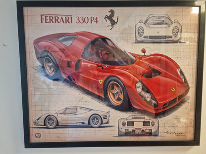 Cadre Ferrari 330 P4 40x50 cm – Affiche voiture vintage encadrée – Décoration murale automobile rétro – Idée cadeau passionné auto