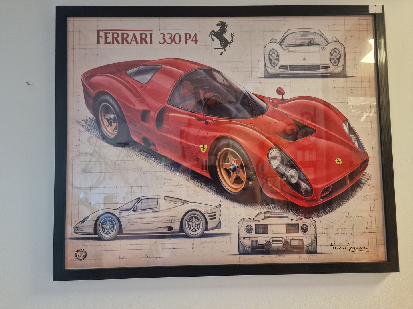 Cadre Ferrari 330 P4 40x50 cm – Affiche voiture vintage encadrée – Décoration murale automobile rétro – Idée cadeau passionné auto