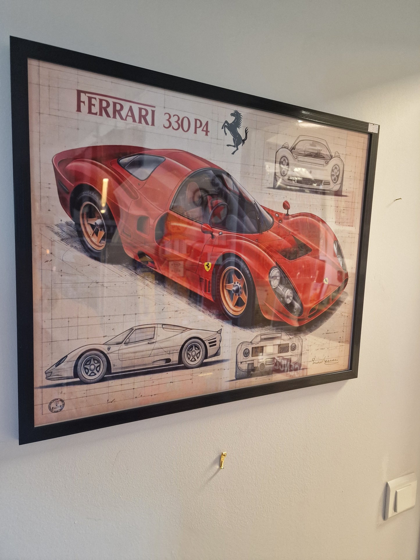 Cadre Ferrari 330 P4 40x50 cm – Affiche voiture vintage encadrée – Décoration murale automobile rétro – Idée cadeau passionné auto