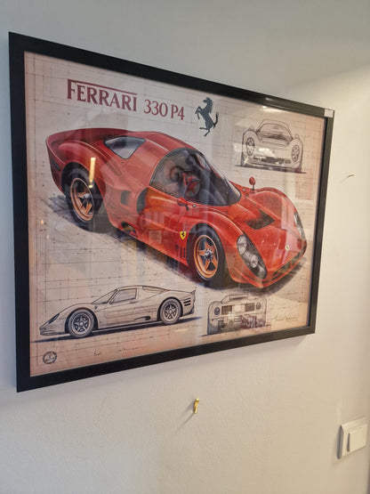 Cadre Ferrari 330 P4 40x50 cm – Affiche voiture vintage encadrée – Décoration murale automobile rétro – Idée cadeau passionné auto