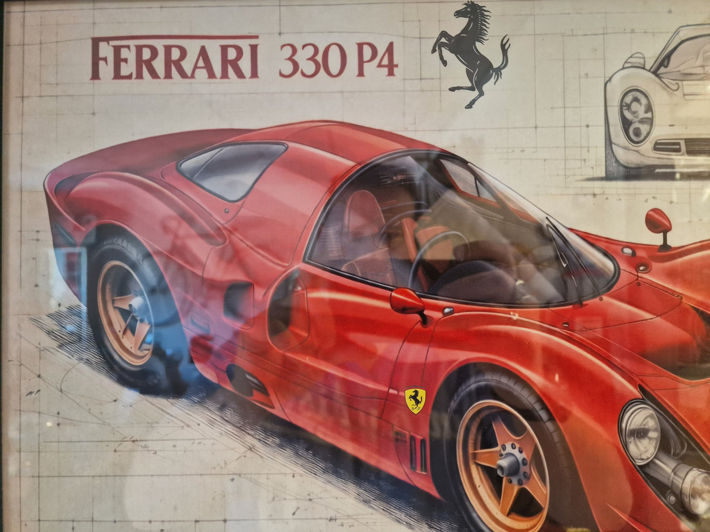 Cadre Ferrari 330 P4 40x50 cm – Affiche voiture vintage encadrée – Décoration murale automobile rétro – Idée cadeau passionné auto