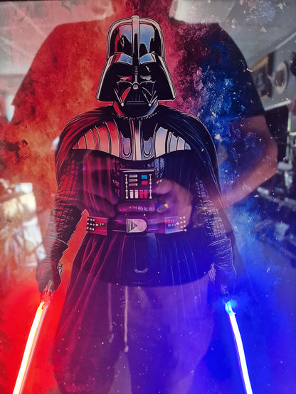 Cadre Lumineux Dark Vador™ 40x50 cm – Sabres LED Rouge & Bleu – Décoration Murale Inspirée Star Wars