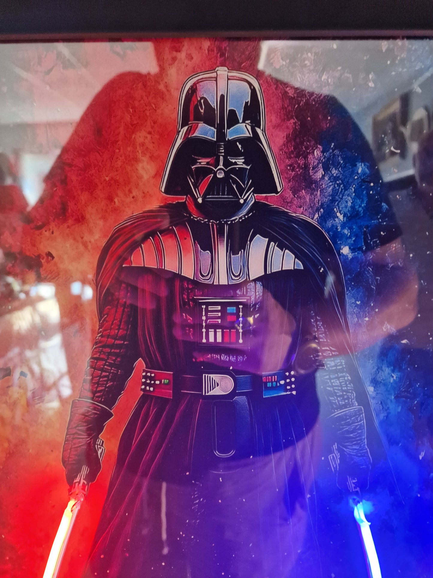Cadre Lumineux Dark Vador™ 40x50 cm – Sabres LED Rouge & Bleu – Décoration Murale Inspirée Star Wars