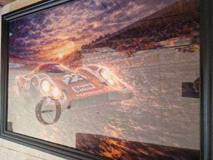 Cadre Porsche 917 Le Mans 60x90 cm – Grande affiche voiture encadrée – Décoration murale automobile vintage – Tableau garage luxe