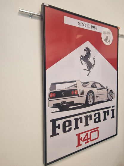 Cadre décoratif Ferrari F40 – Affiche hommage à la supercar mythique (Format 54 × 74 cm)