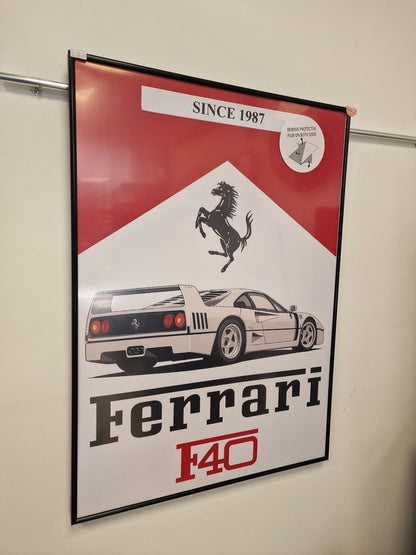 Cadre décoratif Ferrari F40 – Affiche hommage à la supercar mythique (Format 54 × 74 cm)