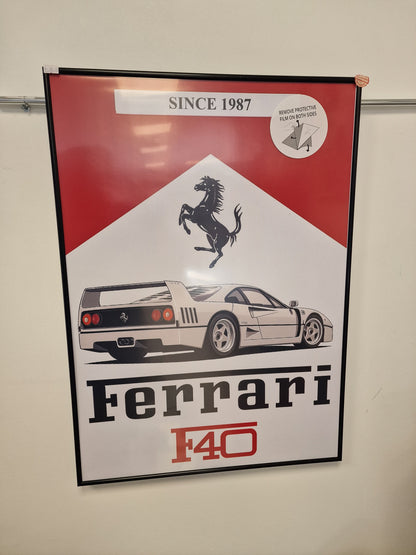 Cadre décoratif Ferrari F40 – Affiche hommage à la supercar mythique (Format 54 × 74 cm)