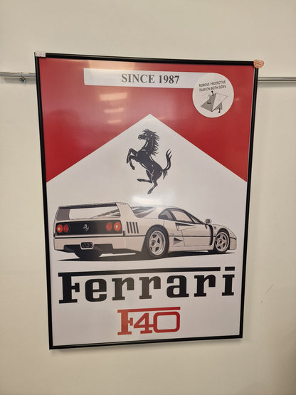 Cadre décoratif Ferrari F40 – Affiche hommage à la supercar mythique (Format 54 × 74 cm)