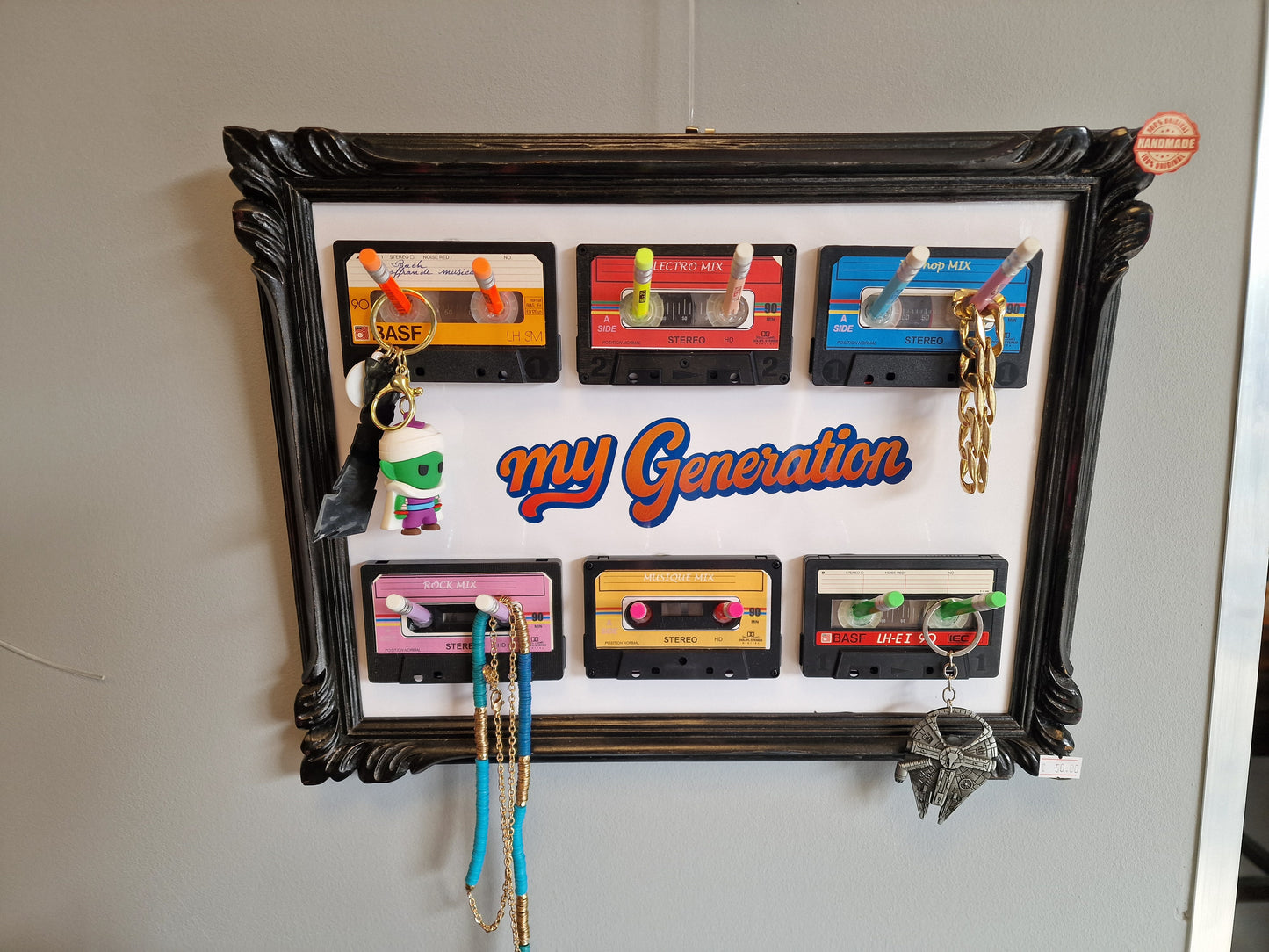 Cadre porte-clés rétro années 80 – “My Generation” avec  6 cassettes audio et crayon
