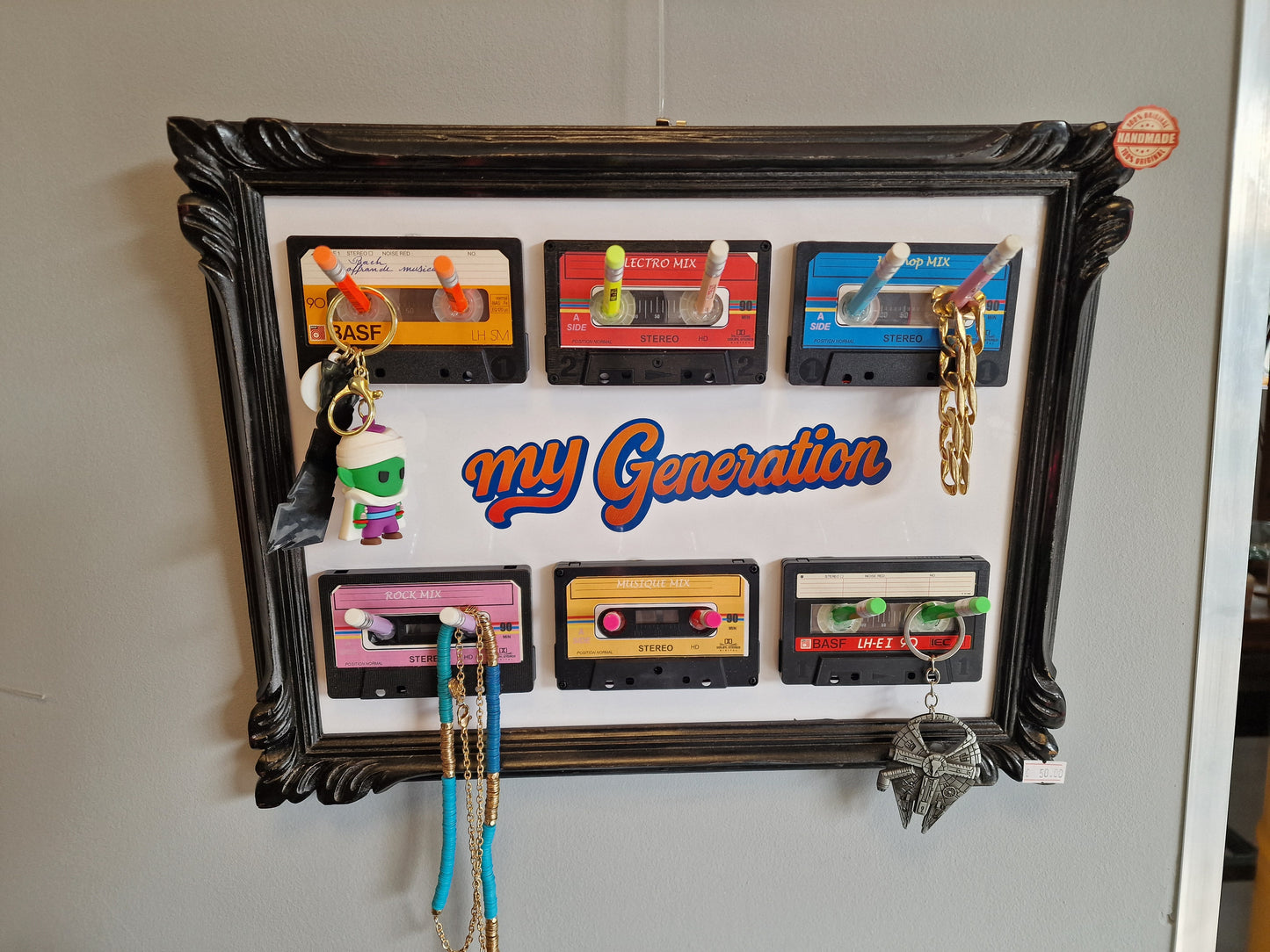 Cadre porte-clés rétro années 80 – “My Generation” avec  6 cassettes audio et crayon