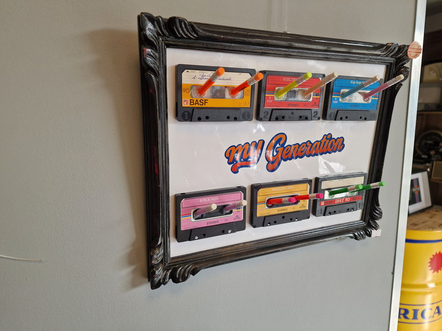 Cadre porte-clés rétro années 80 – “My Generation” avec  6 cassettes audio et crayon