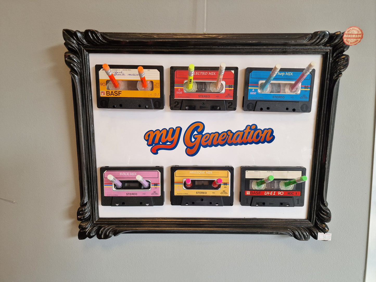 Cadre porte-clés rétro années 80 – “My Generation” avec  6 cassettes audio et crayon