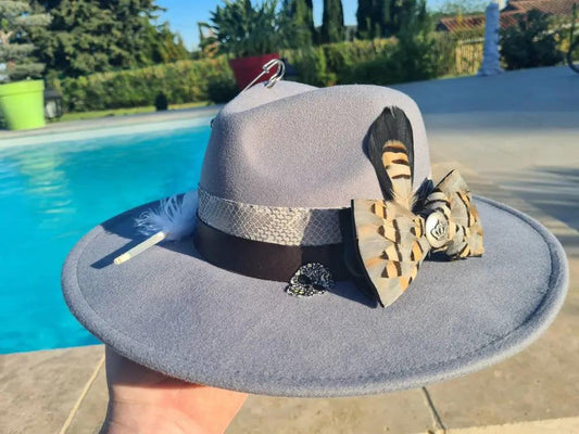 Chapeau fédora gris nœud papillon et tête de mort Etsy