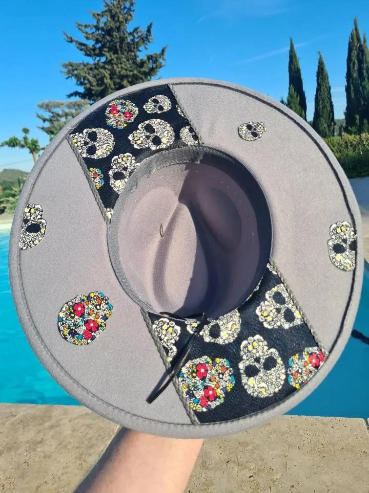 Chapeau fédora gris nœud papillon et tête de mort Etsy