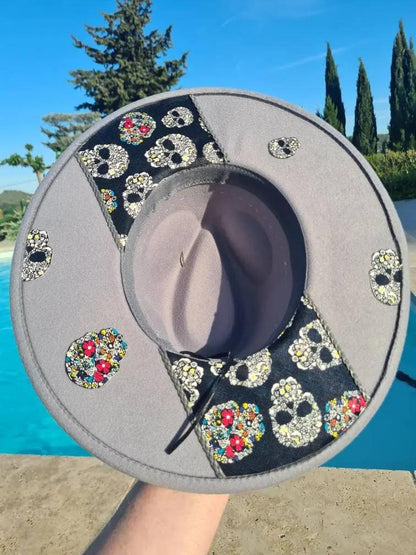 Chapeau fédora gris nœud papillon et tête de mort Etsy