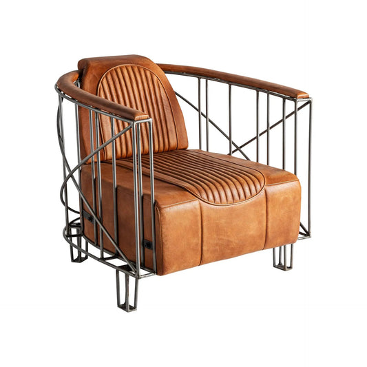 DUO Fauteuil  CLUB AVIATEUR en cuir marron de 71x76x73 CM Kodu