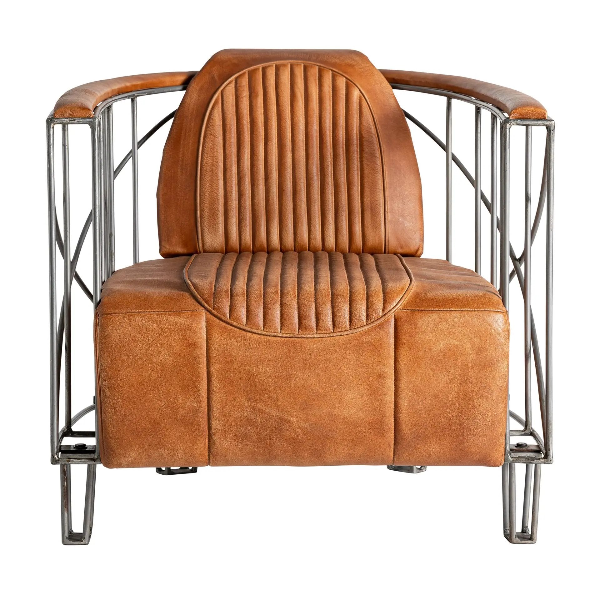 DUO Fauteuil  CLUB AVIATEUR en cuir marron de 71x76x73 CM Kodu