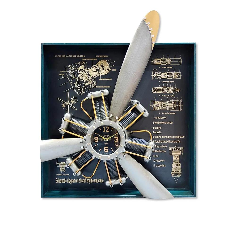 Horloge cadre hélice avion Sculpture métal CADRAVEN