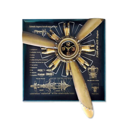 Horloge cadre hélice avion Sculpture métal CADRAVEN