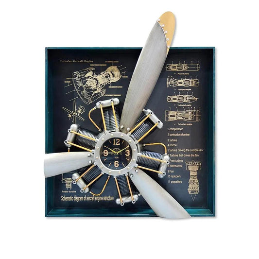 Horloge cadre hélice avion Sculpture métal CADRAVEN