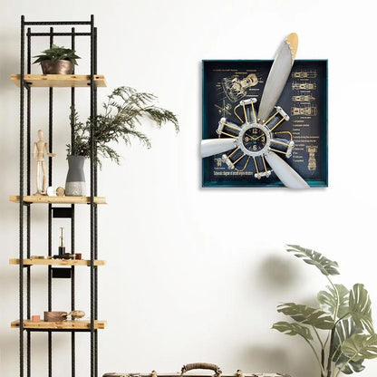 Horloge cadre hélice avion Sculpture métal CADRAVEN