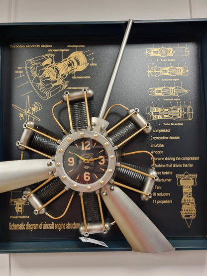 Horloge cadre hélice avion Sculpture métal CADRAVEN