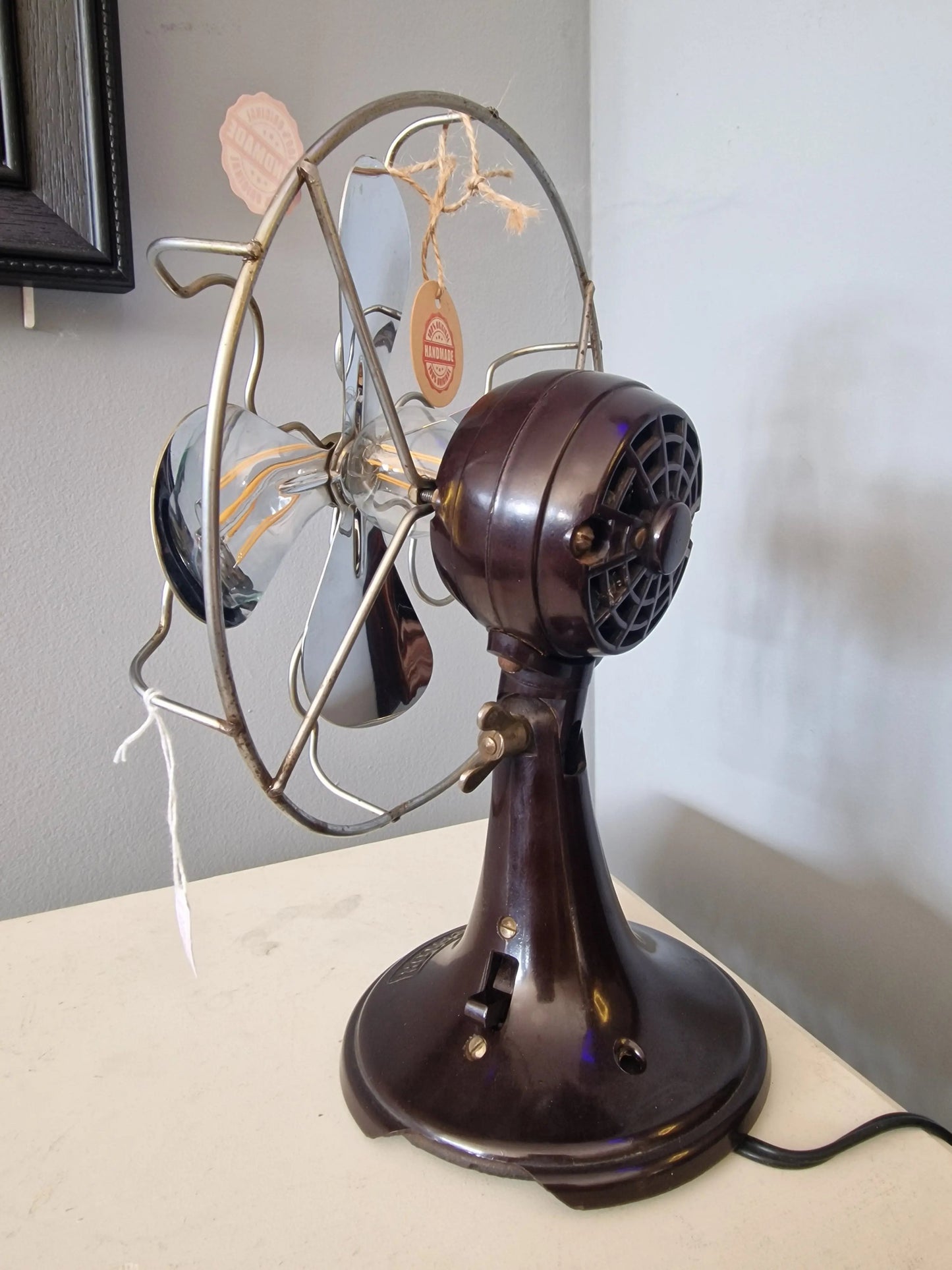 Lampe ancien ventilateur Calor – création vintage artisanale upcyclée Vintagedison