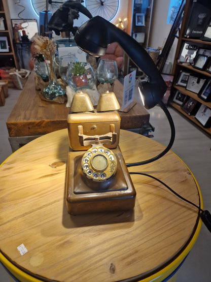 Lampe Téléphone Ancien en Cuivre – Lampe LED Flexible Artisanale | Décoration Vintage Industrielle & Upcycling