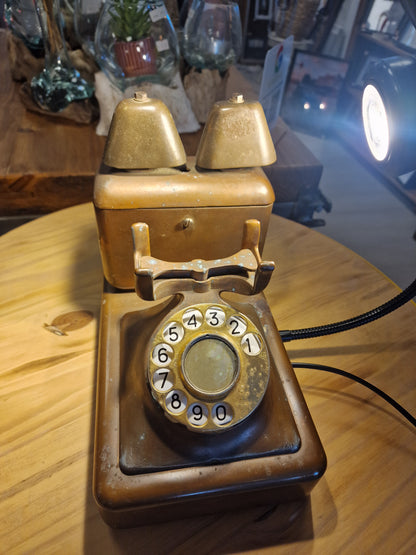 Lampe Téléphone Ancien en Cuivre – Lampe LED Flexible Artisanale | Décoration Vintage Industrielle & Upcycling