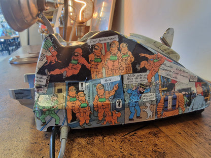 Lampe Téléphone Vintage upcycling Tintin Objectif Lune