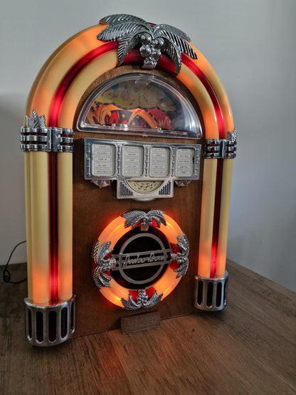 Mini Jukebox Vintage Bluetooth avec Batterie Rechargeable – Enceinte Bluetooth Rétro Lumineuse – Radio d'Origine Fonctionnelle – Pièce Unique