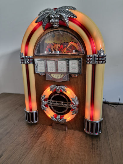 Mini Jukebox Vintage Bluetooth avec Batterie Rechargeable – Enceinte Bluetooth Rétro Lumineuse – Radio d'Origine Fonctionnelle – Pièce Unique