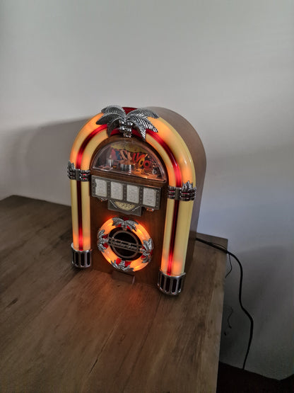 Mini Jukebox Vintage Bluetooth avec Batterie Rechargeable – Enceinte Bluetooth Rétro Lumineuse – Radio d'Origine Fonctionnelle – Pièce Unique