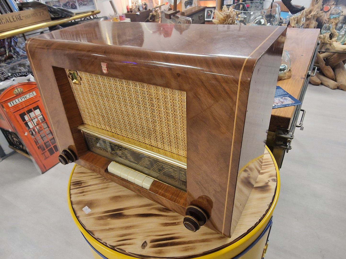 Radio Philips vintage FM fonctionnelle – Enceinte Bluetooth intégrée – Boîtier bois – Radio ancienne restaurée rétro déco