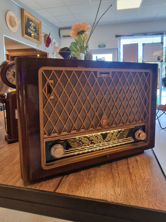 Radio ancienne Philips vintage transformée en enceinte Bluetooth – Poste TSF rétro lumineux – Pièce unique