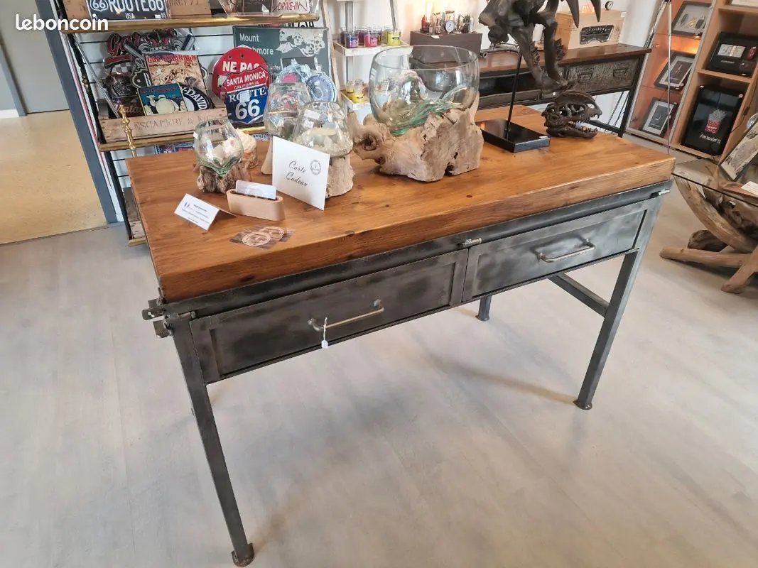 Table Haute Industrielle Billot – Acier & Bois – Style Îlot Central Vintagedison