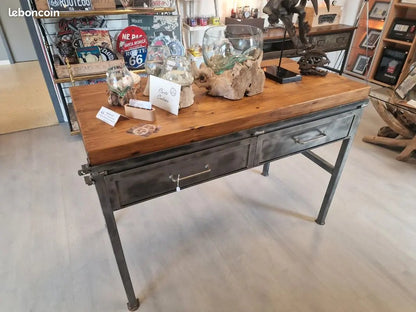 Table Haute Industrielle Billot – Acier & Bois – Style Îlot Central Vintagedison