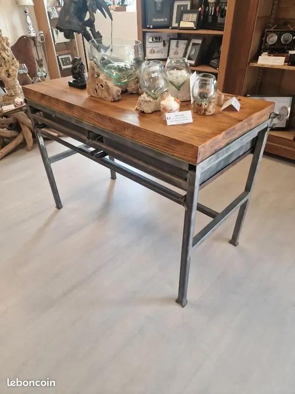 Table Haute Industrielle Billot – Acier & Bois – Style Îlot Central Vintagedison
