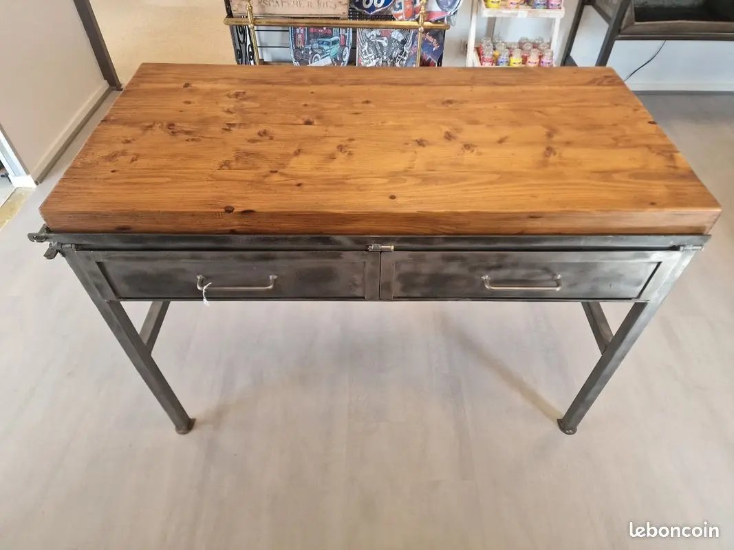Table Haute Industrielle Billot – Acier & Bois – Style Îlot Central Vintagedison