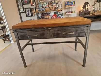 Table Haute Industrielle Billot – Acier & Bois – Style Îlot Central Vintagedison