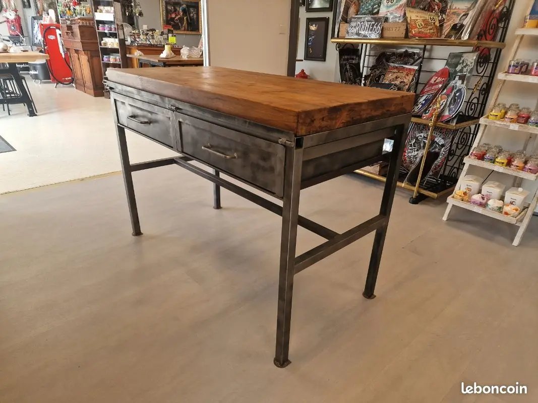 Table Haute Industrielle Billot – Acier & Bois – Style Îlot Central Vintagedison