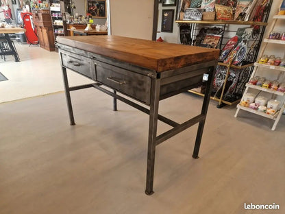 Table Haute Industrielle Billot – Acier & Bois – Style Îlot Central Vintagedison